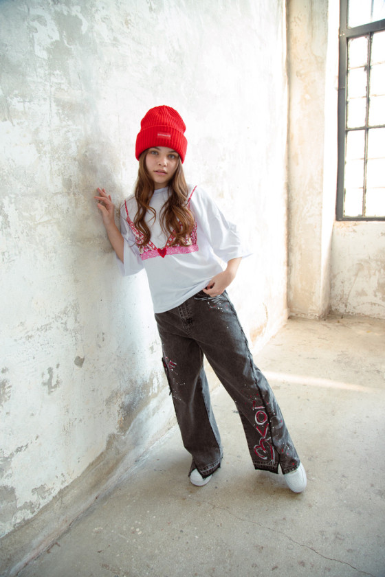 Spodnie jeans Peace grafitowe