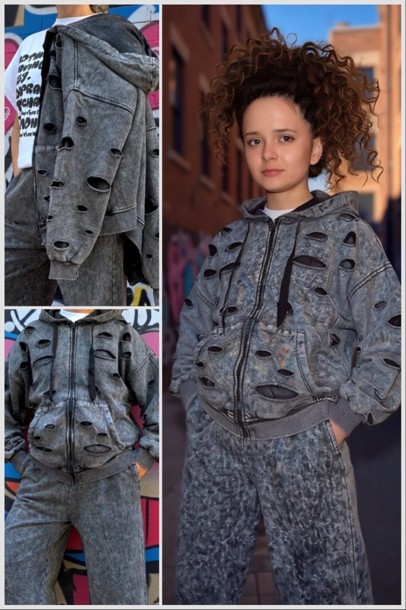 Komplet bluza rozpinana i spodnie Neli ciemny szary Komplet bluza rozpinana i spodnie Neli ciemny szary