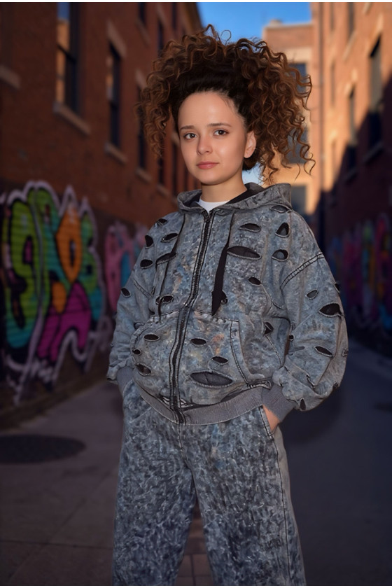 Komplet bluza rozpinana i spodnie Neli ciemny szary
