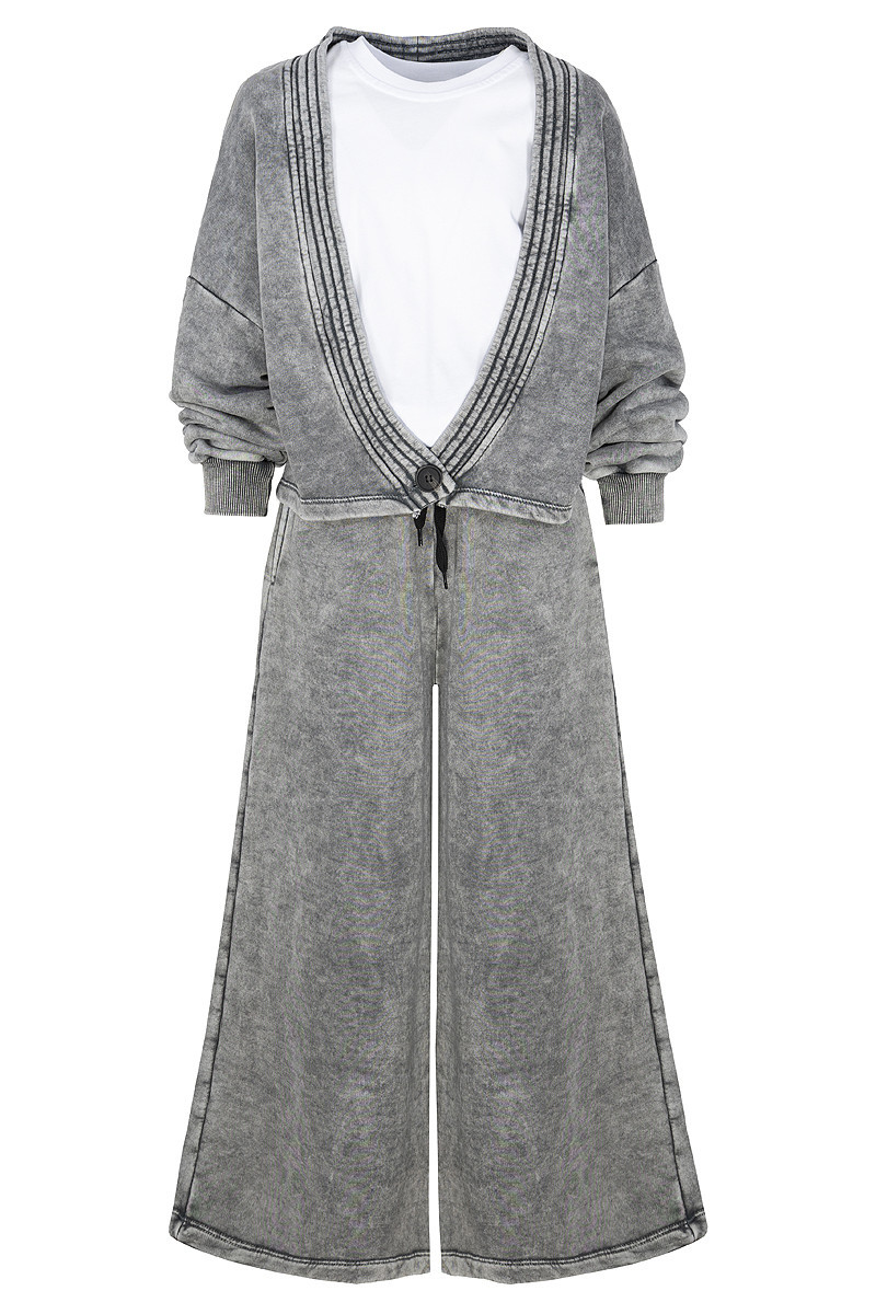 Komplet 3-częściowy Look Style bluza, t-shirt, spodnie, jasny szary