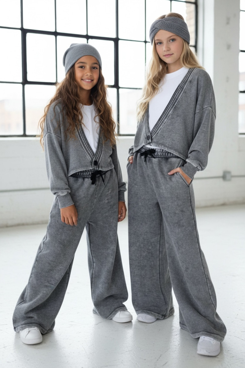 Komplet 3-częściowy Look Style bluza, t-shirt, spodnie, jasny szary