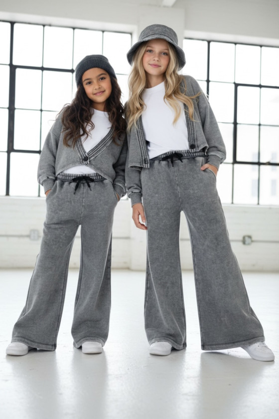 Komplet 3-częściowy Look Style bluza, t-shirt, spodnie, jasny szary