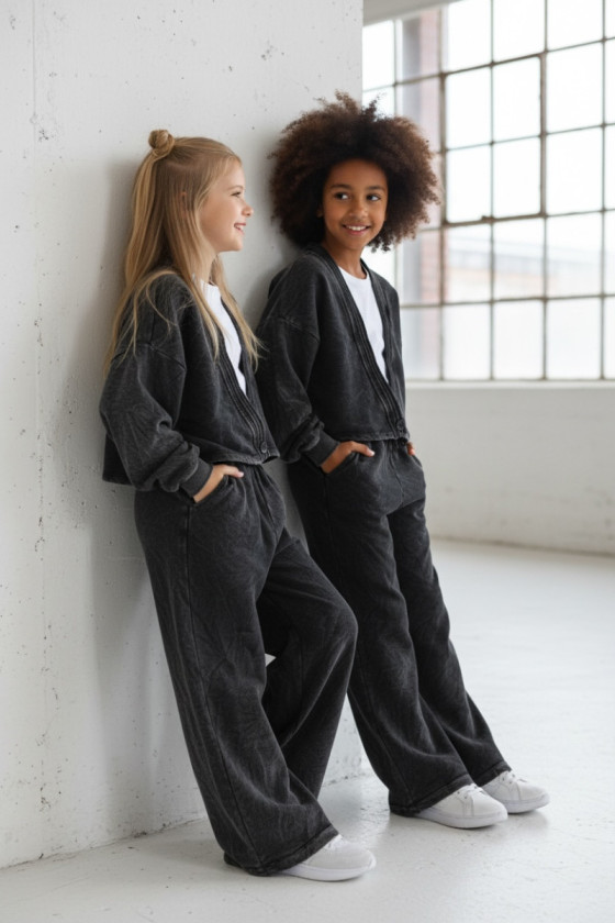 Komplet 3-częściowy Look Style bluza, t-shirt, spodnie ciemny szary