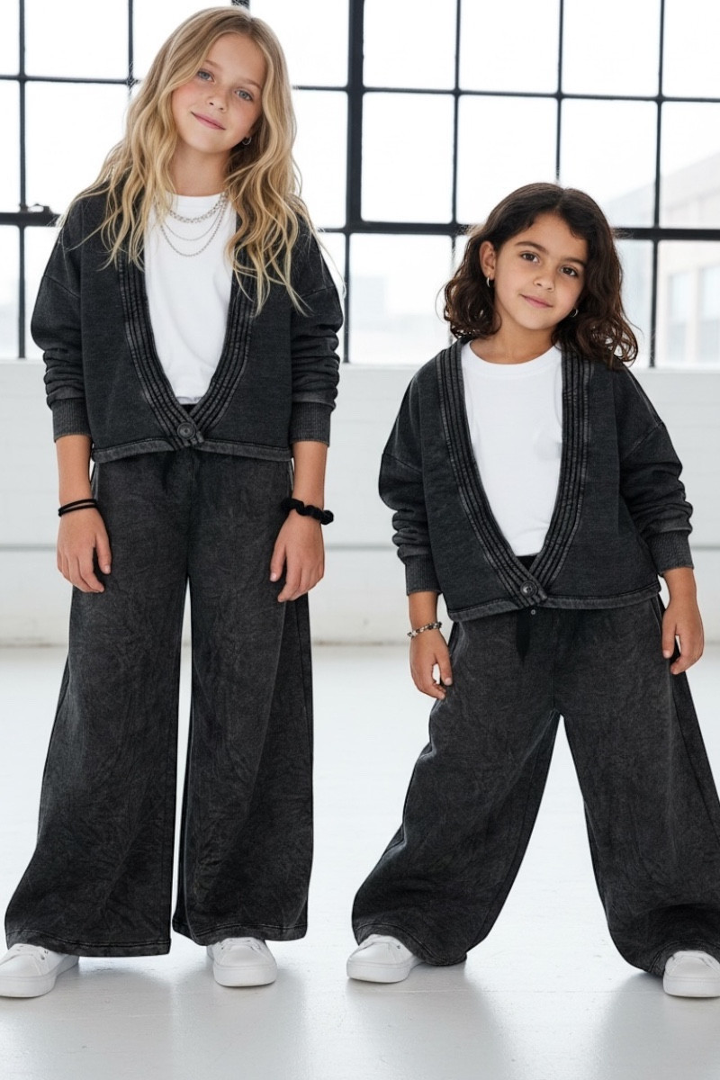 Komplet 3-częściowy Look Style bluza, t-shirt, spodnie ciemny szary