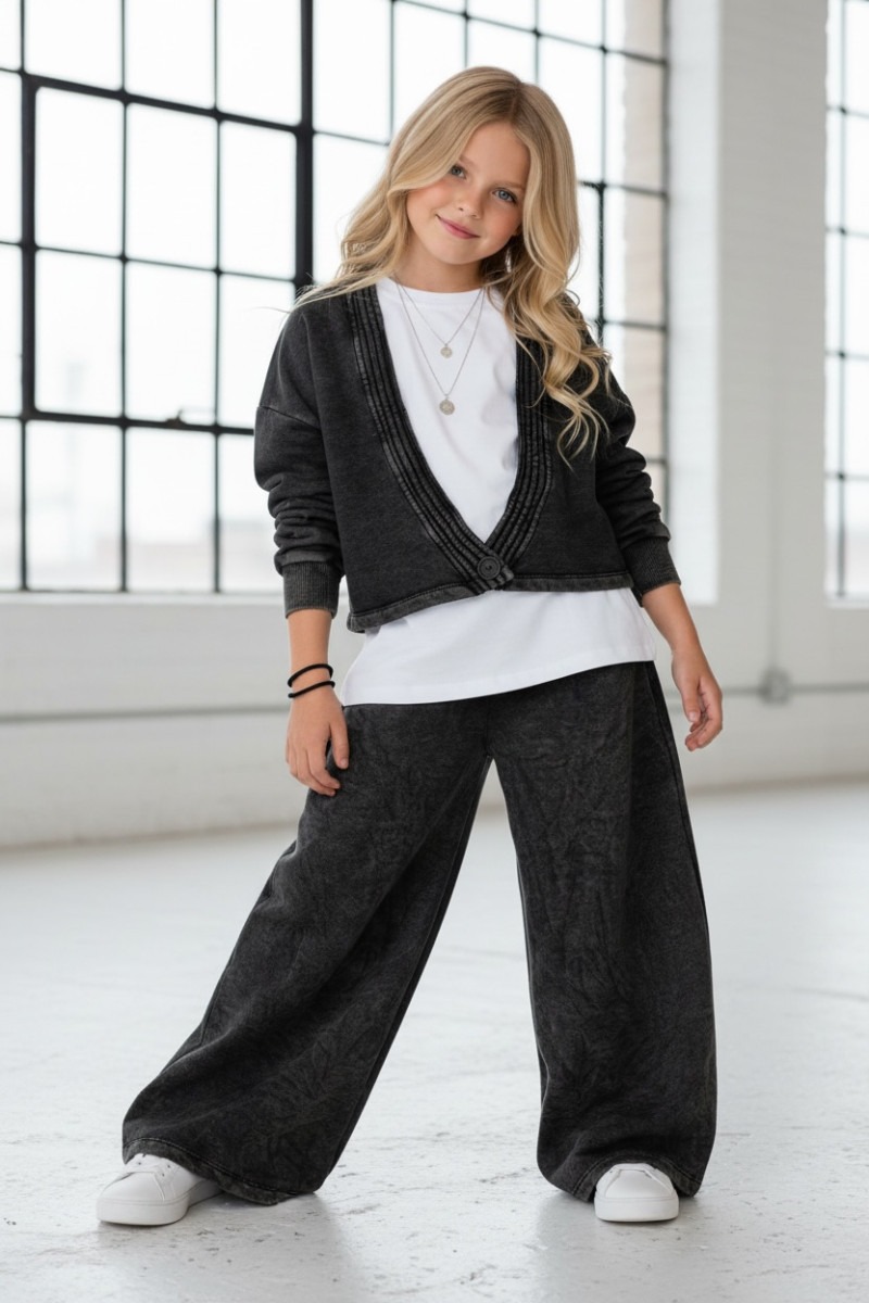 Komplet 3-częściowy Look Style bluza, t-shirt, spodnie ciemny szary