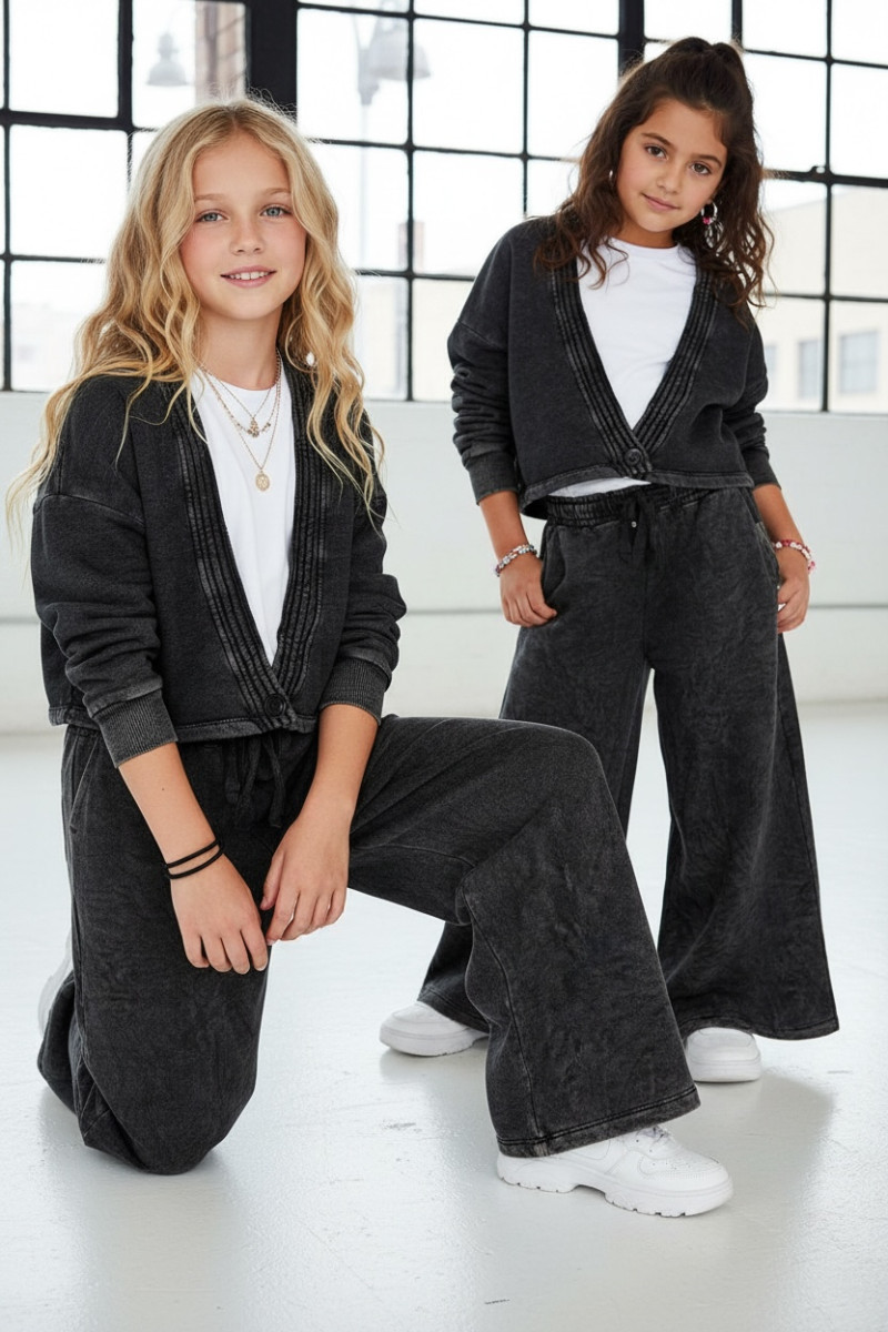 Komplet 3-częściowy Look Style bluza, t-shirt, spodnie ciemny szary