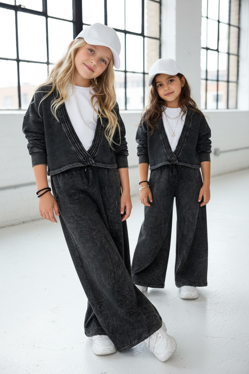 Komplet 3-częściowy Look Style bluza, t-shirt, spodnie ciemny szary