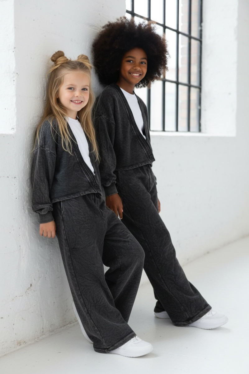 Komplet 3-częściowy Look Style bluza, t-shirt, spodnie ciemny szary