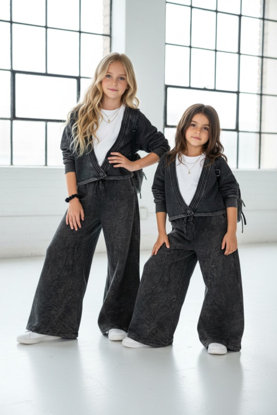 Komplet 3-częściowy Look Style bluza, t-shirt, spodnie ciemny szary