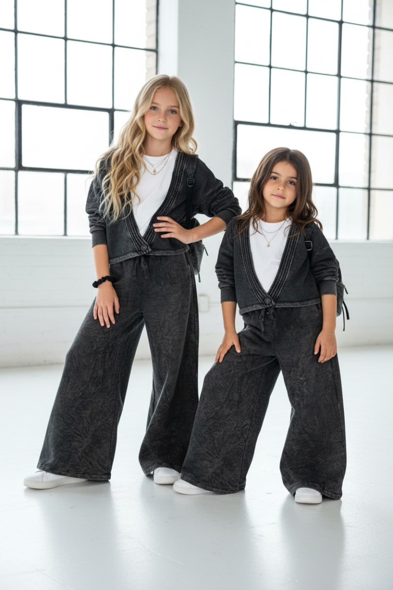 Komplet 3-częściowy Look Style bluza, t-shirt, spodnie ciemny szary