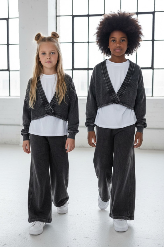 Komplet 3-częściowy Look Style bluza, t-shirt, spodnie ciemny szary