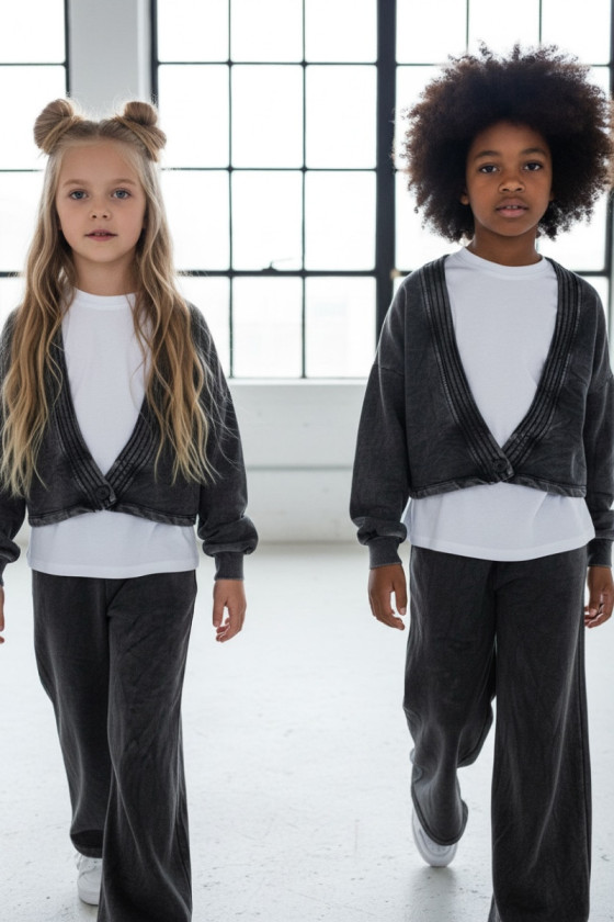 Komplet 3-częściowy Look Style bluza, t-shirt, spodnie ciemny szary