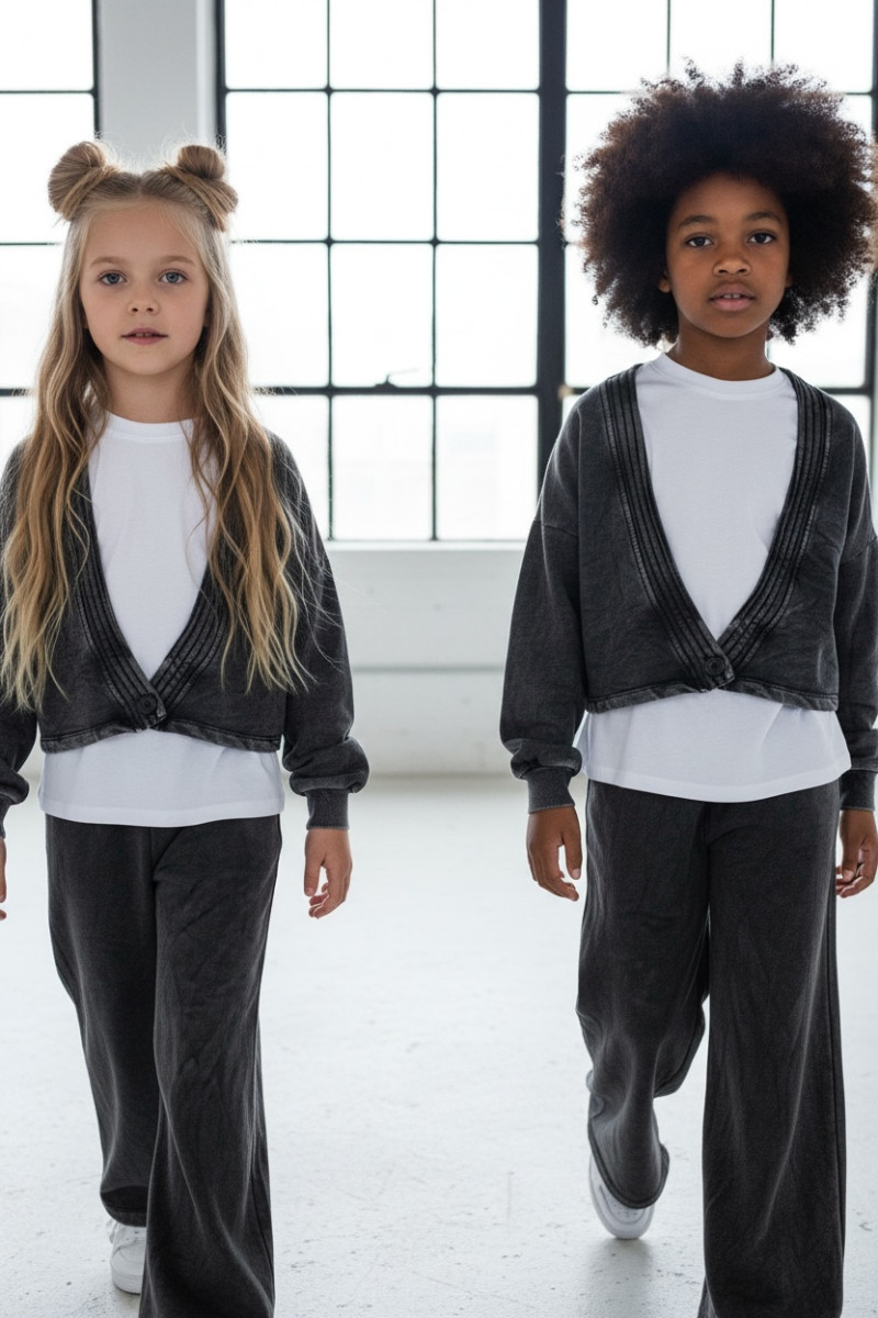 Komplet 3-częściowy Look Style bluza, t-shirt, spodnie ciemny szary