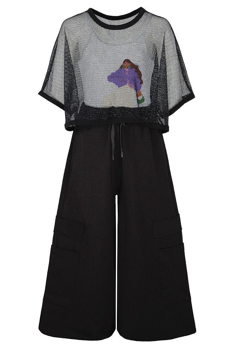 Komplet 3częściowy dziewczęcy Projektantka top+bluzka siatka+spodnie