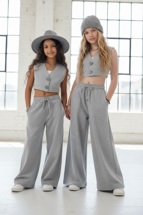 Komplet 3-częściowy Olena kamizeka, biały pasek top, spodnie