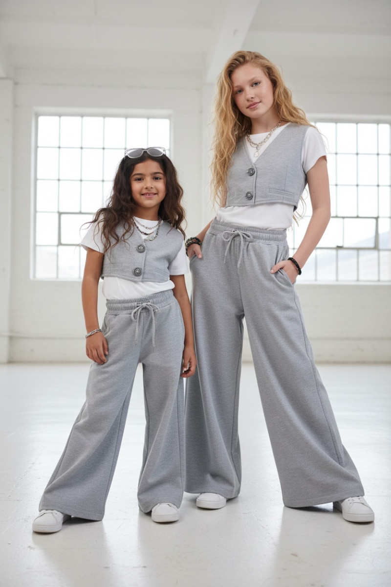 Komplet 3-częściowy Olena kamizeka, biały pasek top, spodnie