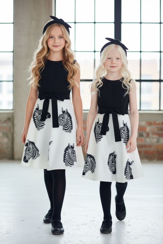 Sukienka dla dziewczynki Zebra biało-czarna