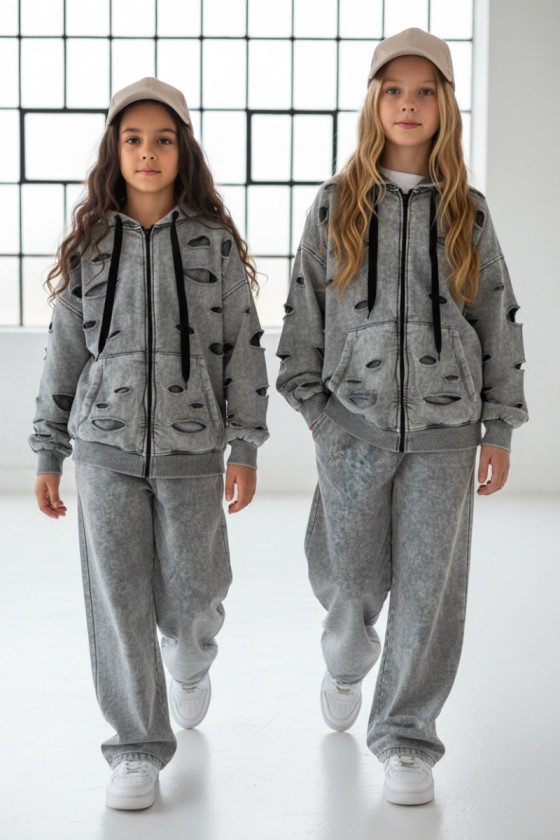 Komplet dla dziewczynki Nelii bluza rozpinana i spodnie jasny szary