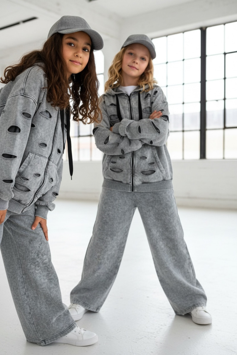 Komplet dla dziewczynki Nelii bluza rozpinana i spodnie jasny szary