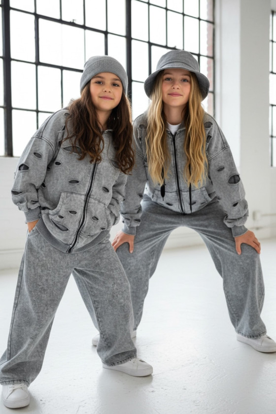 Komplet dla dziewczynki Nelii bluza rozpinana i spodnie jasny szary