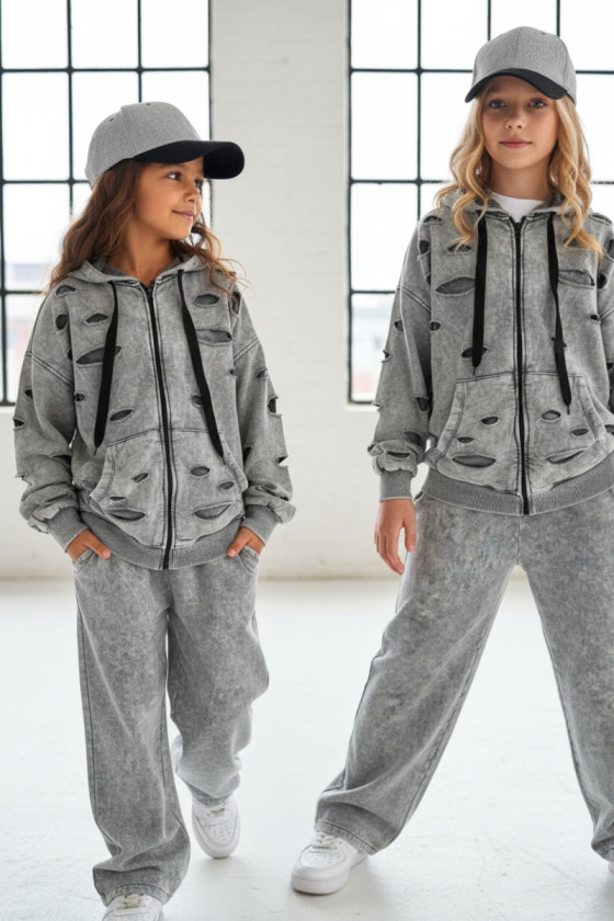 Komplet dla dziewczynki Nelii bluza rozpinana i spodnie jasny szary