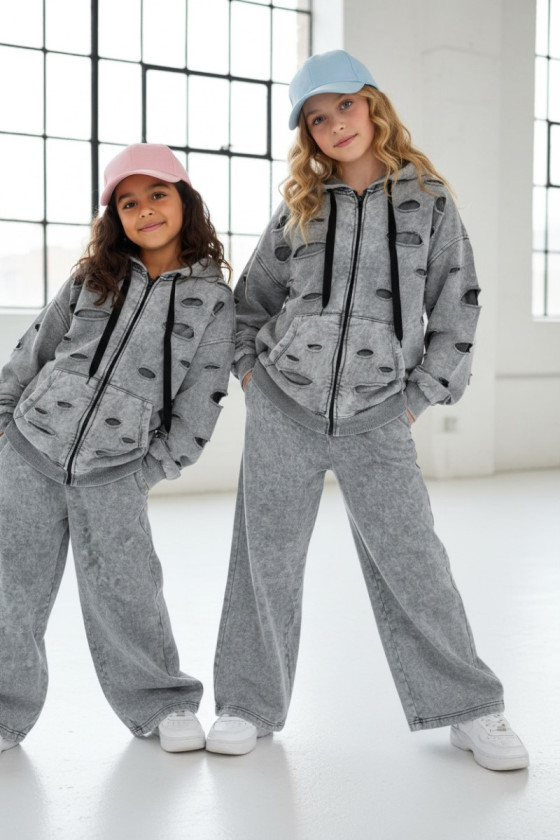 Komplet dla dziewczynki Nelii bluza rozpinana i spodnie jasny szary