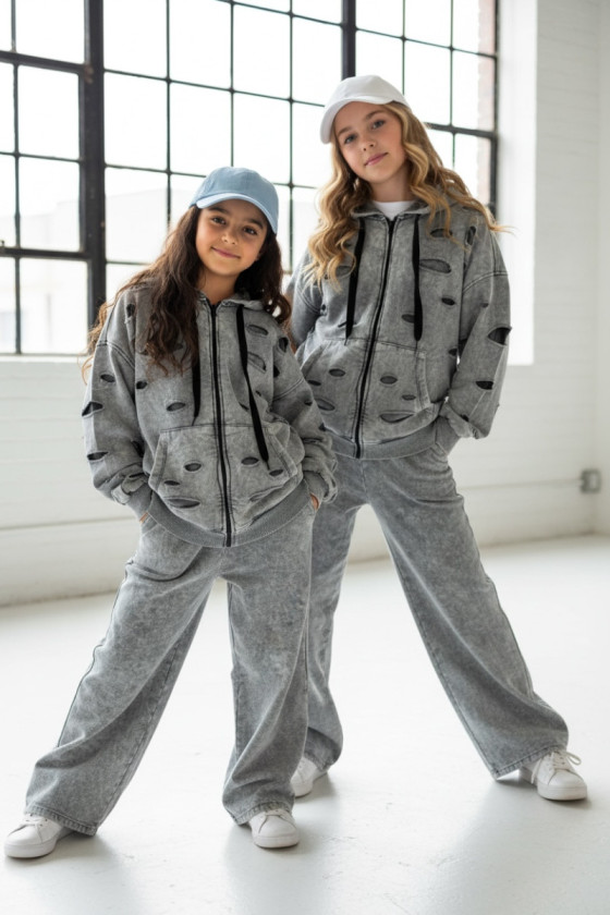 Komplet dla dziewczynki Nelii bluza rozpinana i spodnie jasny szary