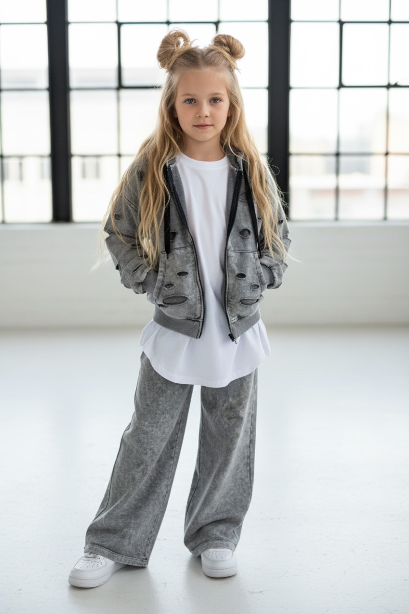 Komplet dla dziewczynki Nelii bluza rozpinana i spodnie jasny szary