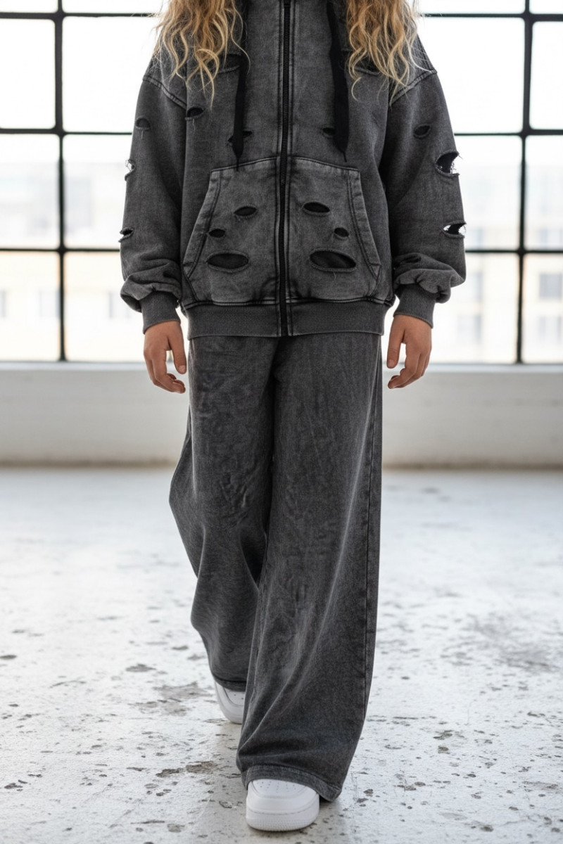 Komplet dla dziewczynki Nelii bluza rozpinana i spodnie Ciemny Szary