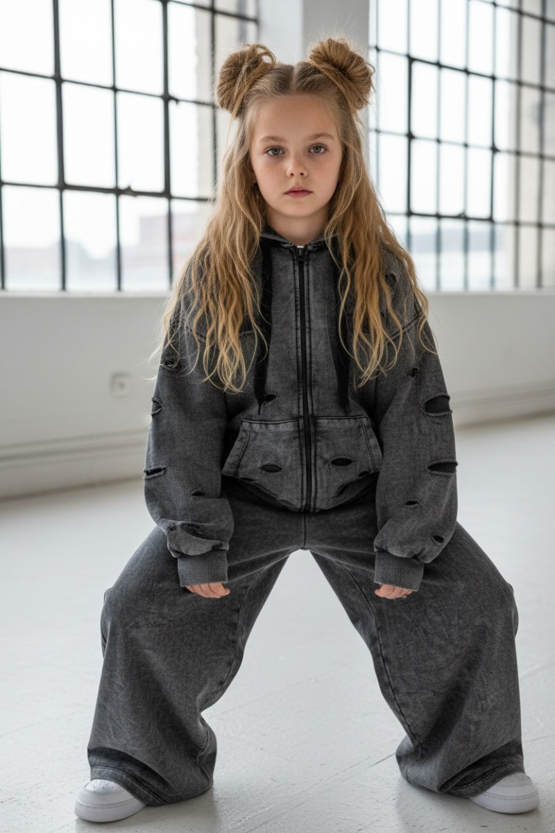 Komplet dla dziewczynki Nelii bluza rozpinana i spodnie Ciemny Szary