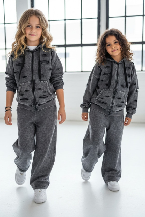 Komplet dla dziewczynki Nelii bluza rozpinana i spodnie Ciemny Szary