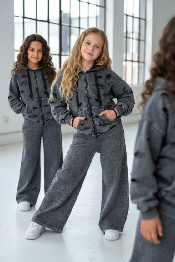 Komplet dla dziewczynki Nelii bluza rozpinana i spodnie Ciemny Szary
