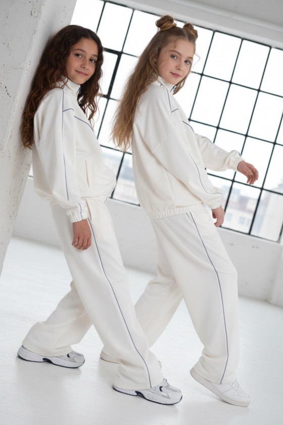 Komplet dla dziewczynki bluza rozpinana i spodnie Relax Airport Ecru