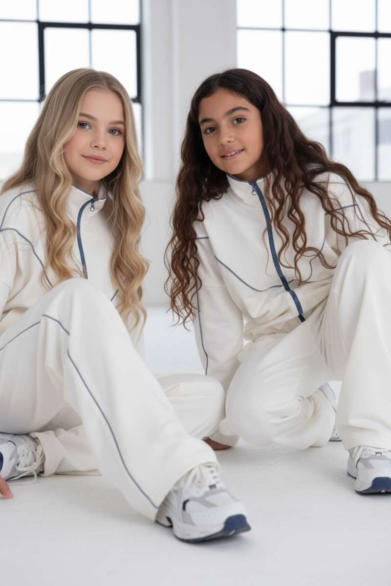 Komplet dla dziewczynki bluza rozpinana i spodnie Relax Airport Ecru