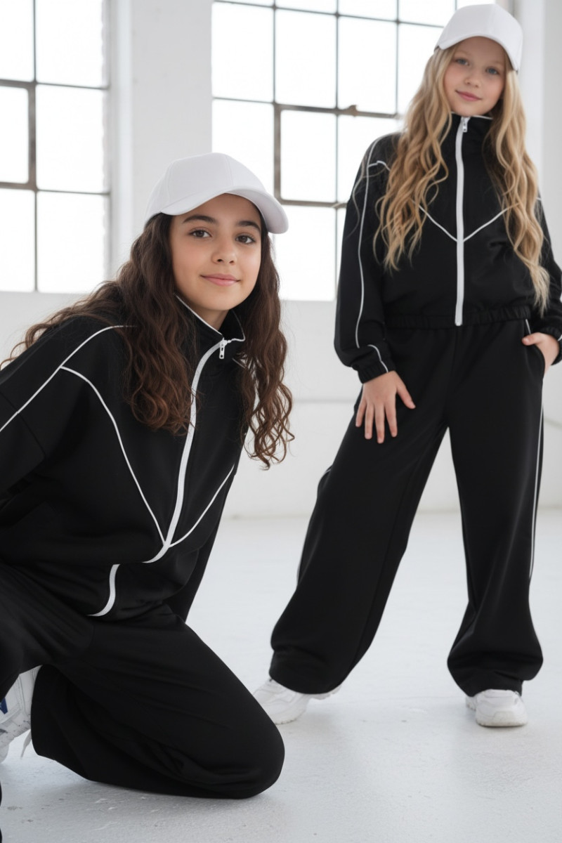 Komplet dla dziewczynki bluza rozpinana i spodnie Relax Airport Czarny