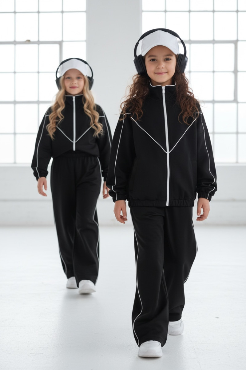 Komplet dla dziewczynki bluza rozpinana i spodnie Relax Airport Czarny