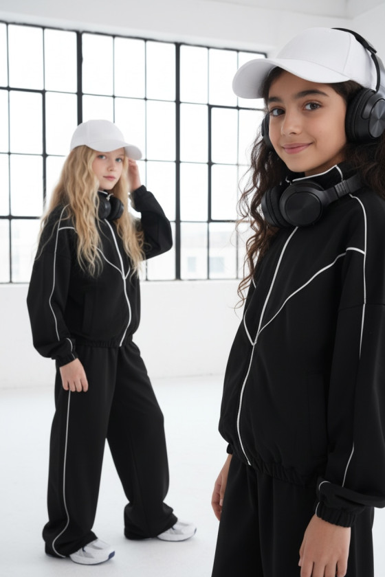 Komplet dla dziewczynki bluza rozpinana i spodnie Relax Airport Czarny