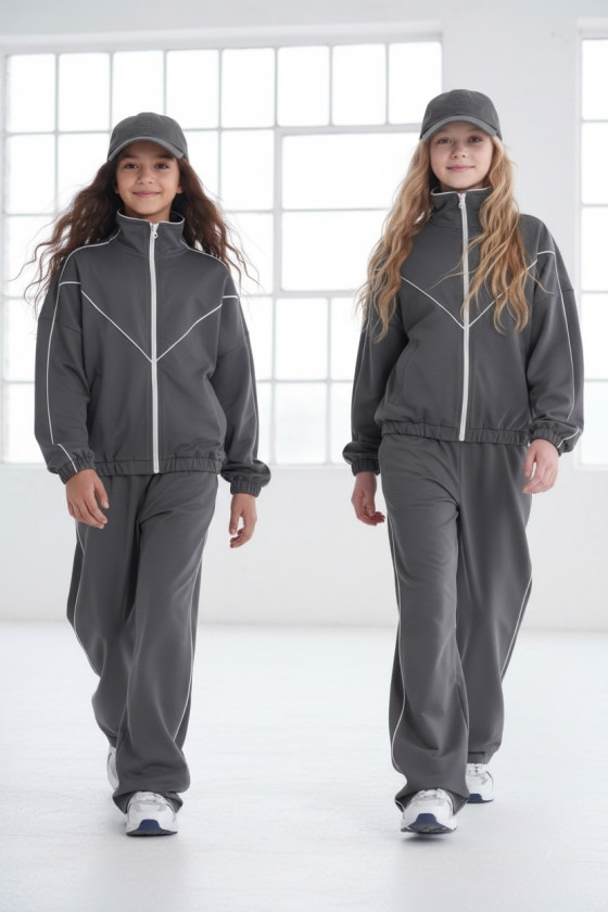 Komplet dla dziewczynki bluza rozpinana i spodnie Relax Airport Szary