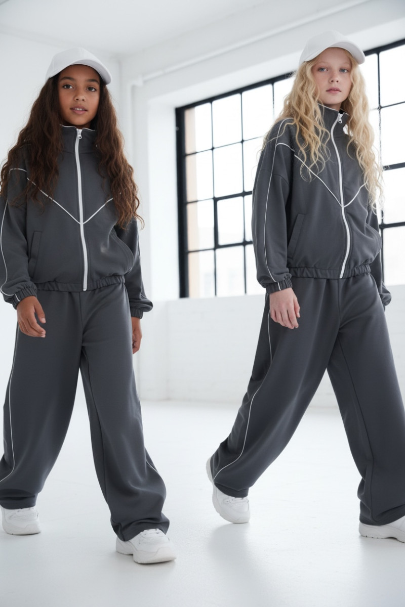 Komplet dla dziewczynki bluza rozpinana i spodnie Relax Airport Szary