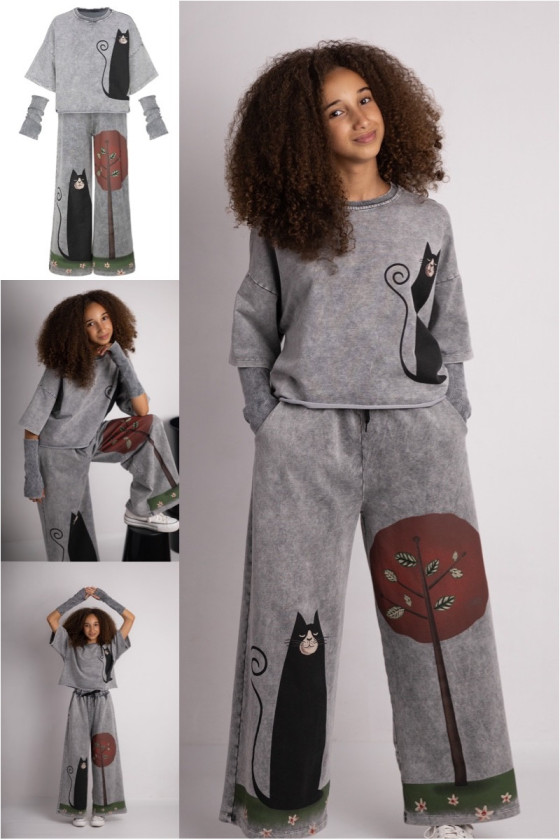 Komplet 3w1 Magic Cat bluzka, spodnie, mitenki