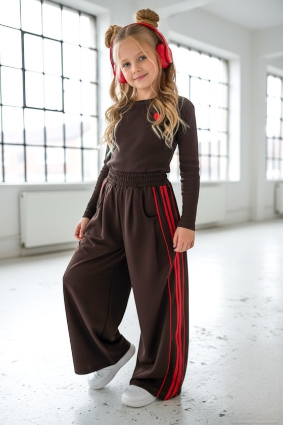 Komplet bluzka prążek i spodnie Brown Heart