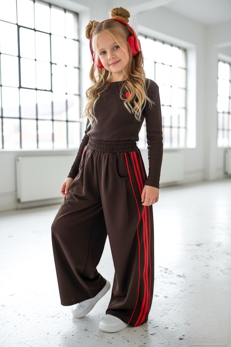 Komplet bluzka prążek i spodnie Brown Heart