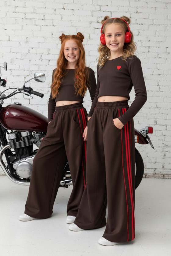 Komplet bluzka prążek i spodnie Brown Heart