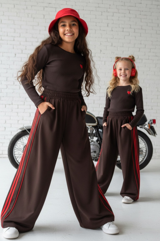 Komplet bluzka prążek i spodnie Brown Heart