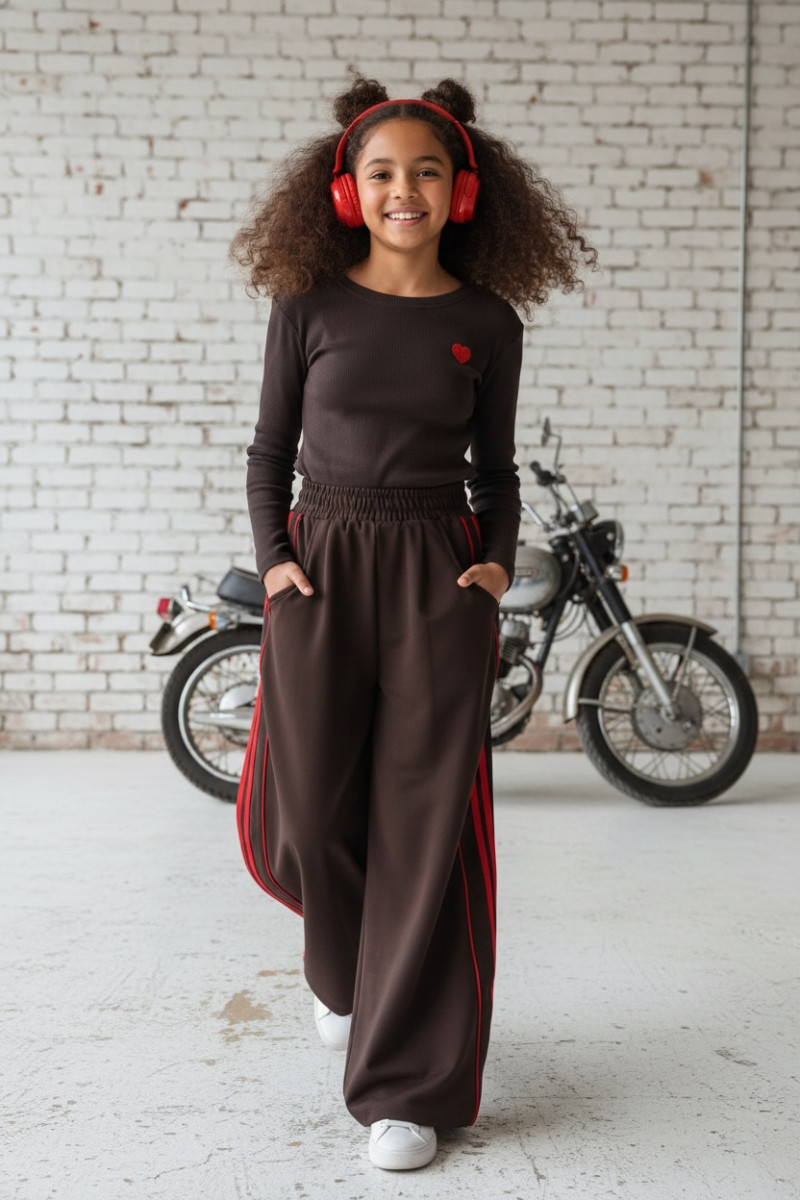 Komplet bluzka prążek i spodnie Brown Heart