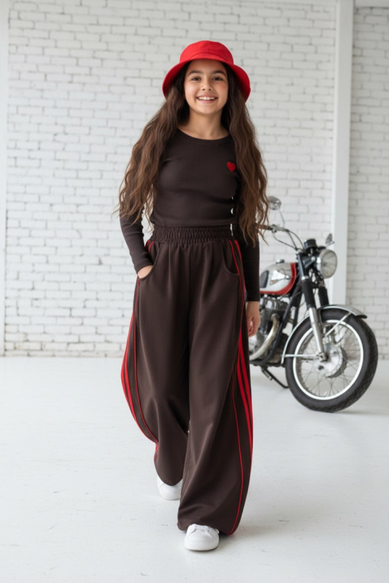 Komplet bluzka prążek i spodnie Brown Heart