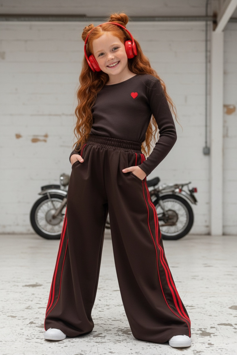 Komplet bluzka prążek i spodnie Brown Heart