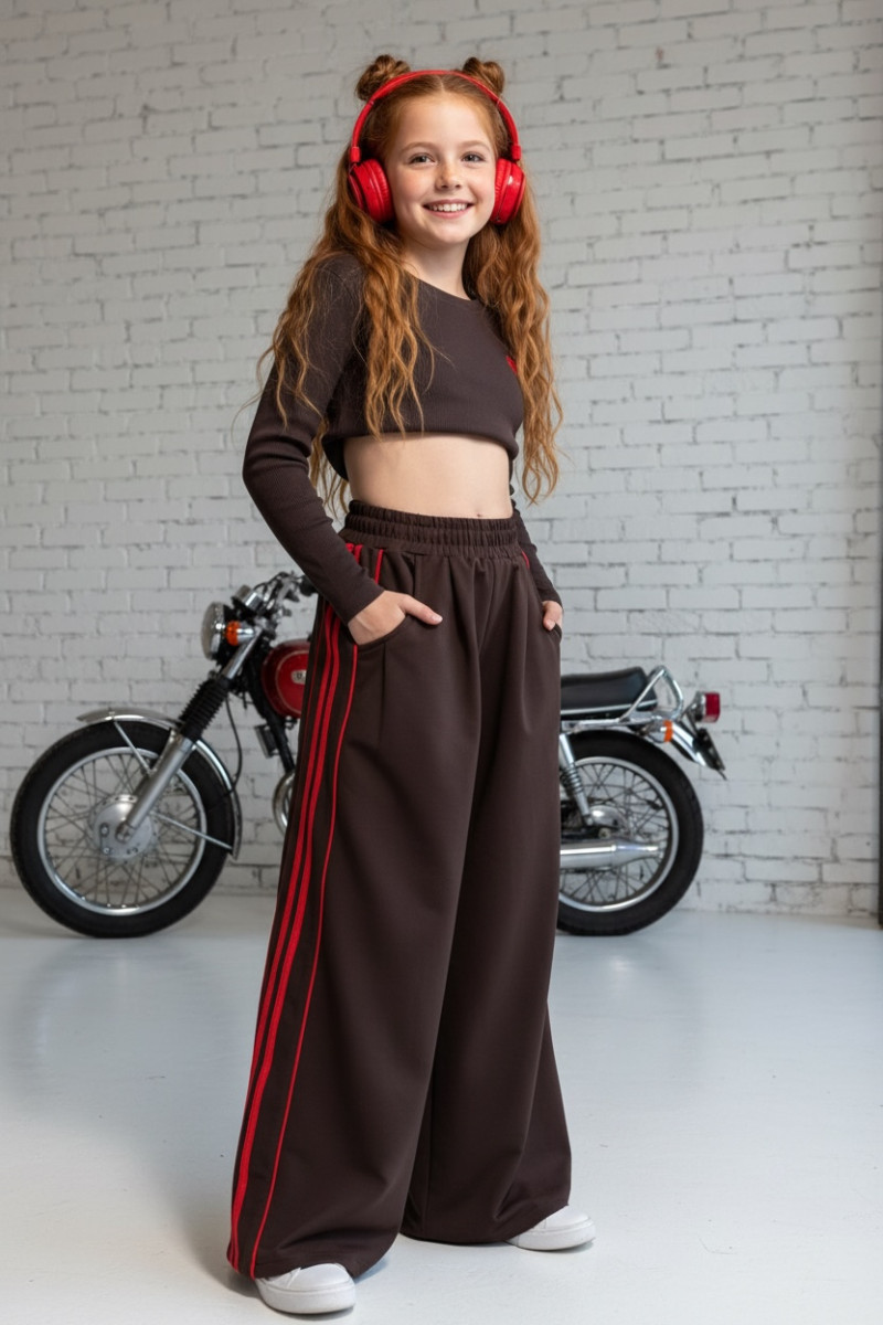 Komplet bluzka prążek i spodnie Brown Heart