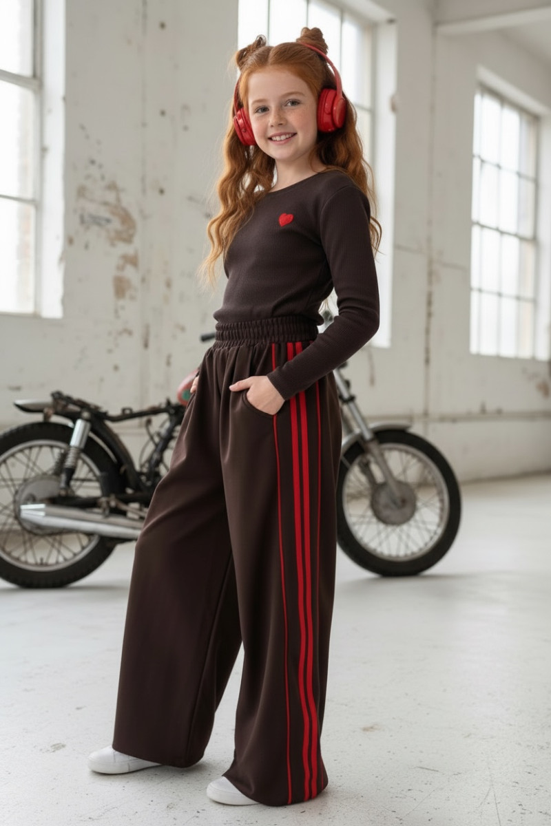 Komplet bluzka prążek i spodnie Brown Heart