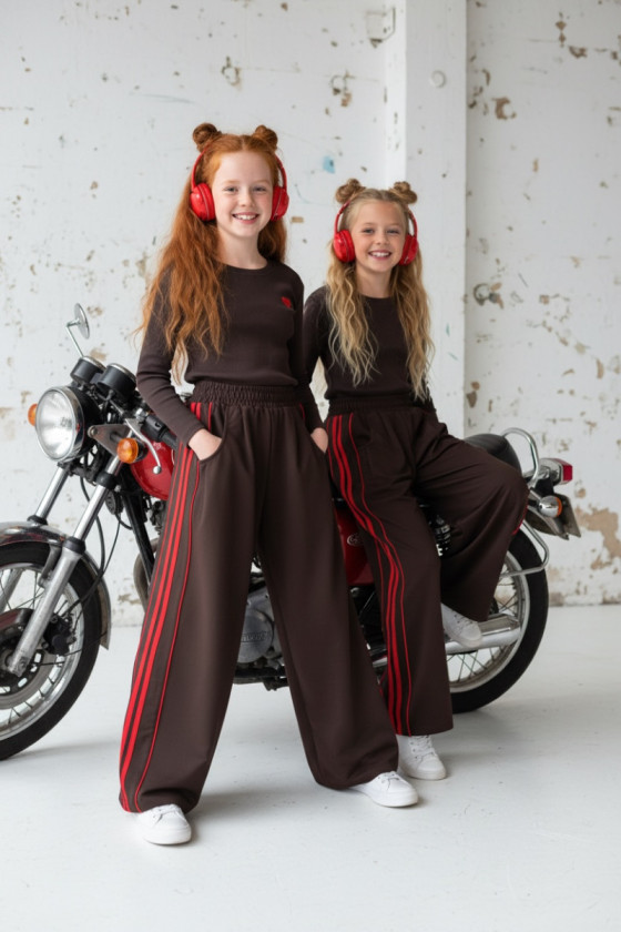 Komplet bluzka prążek i spodnie Brown Heart